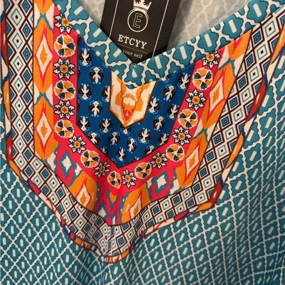 Etcetera Women's Teal, Orange, & Pink Geometric Tank Top - Picture 3 of 3